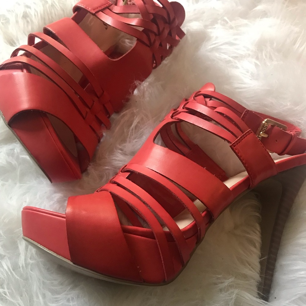 Red strappy GUESS heels